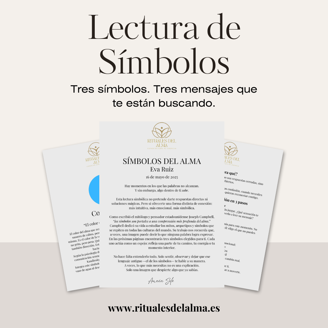 Imagen de la lectura personalizada de símbolos del alma en formato PDF, con diseño espiritual y mensaje simbólico